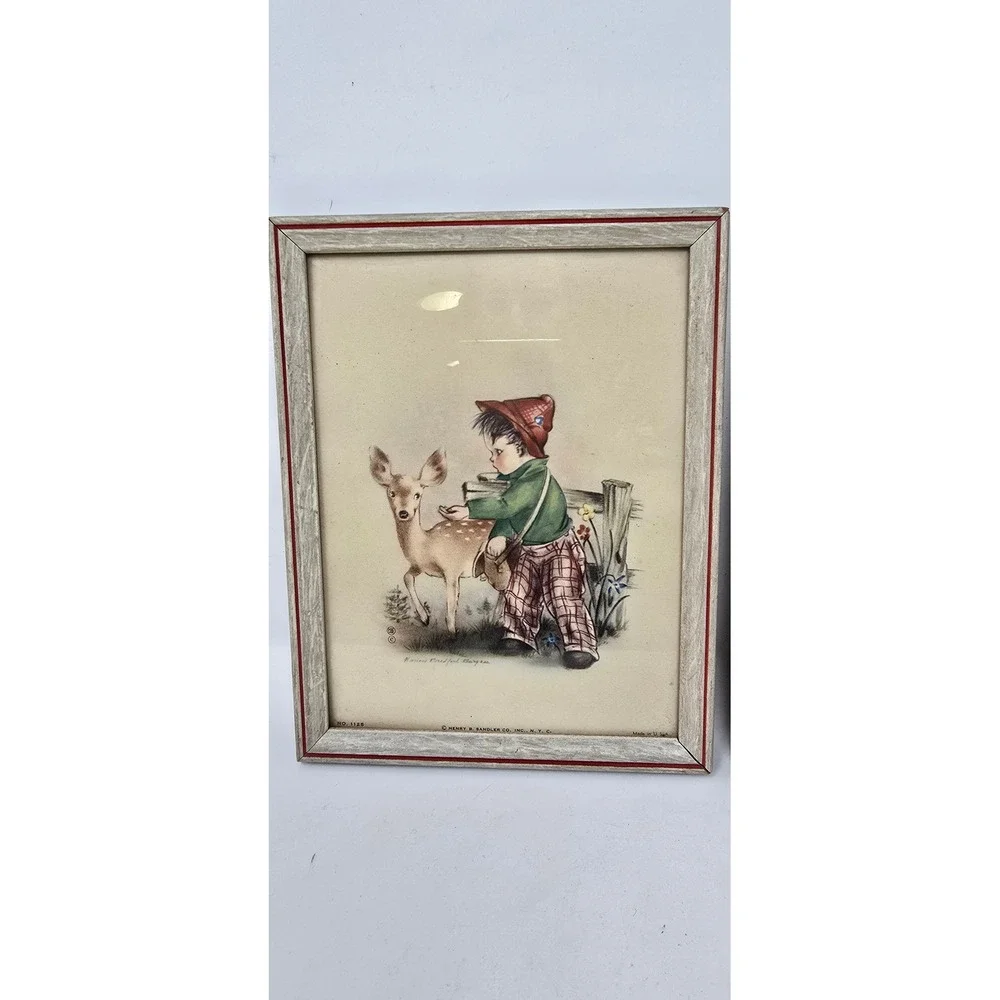 Vtg 1940's Marion Bradford framed pictures wall plaque nursery‎ decor set of 2